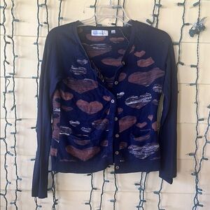 Women's Navy and Brown Heart Sweater